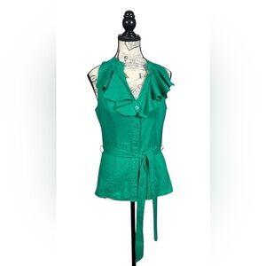 Susie Rose Vibrant Green Ruffled Sleeveless Button Down w/Front Tie Top size M